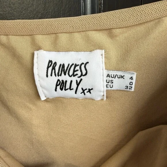 Princess Polly Nude tan Charvi Cap Sleeve Ruched Minidress Size 0 - Picture 8 of 10